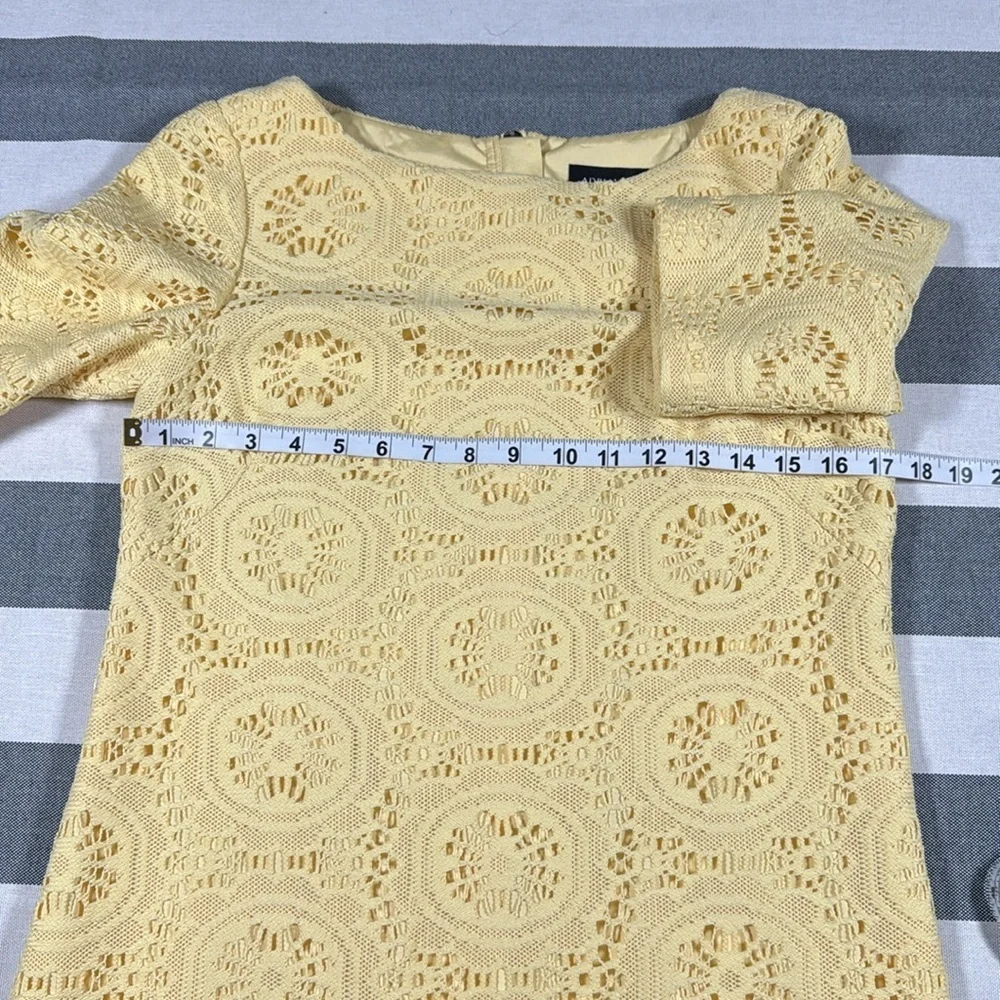 Adrianna Papell Womens Yellow Lace Shift Dress Elbow Sleeve Size 8 Spring Mod - Picture 5 of 11